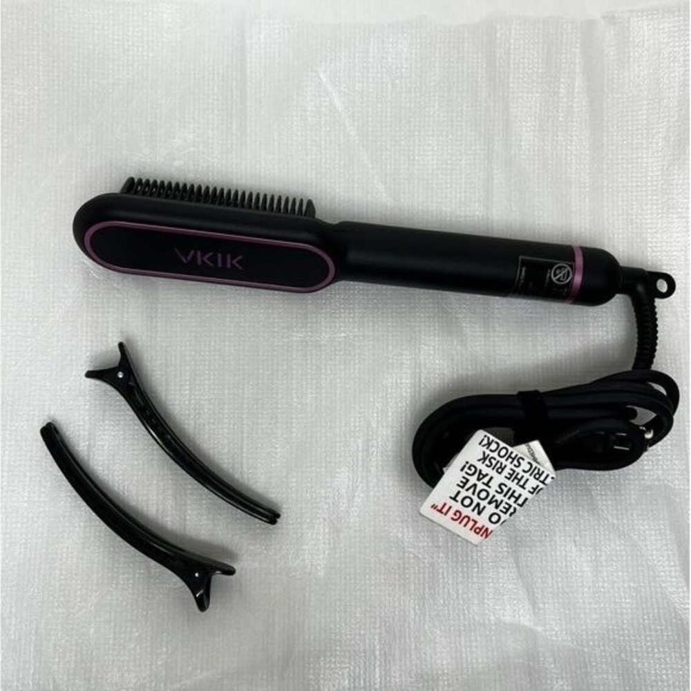 VKIK Ionic Hair Straightening Wand  - Black/ Pink-‎ With Box & Hair Clips-  EUC